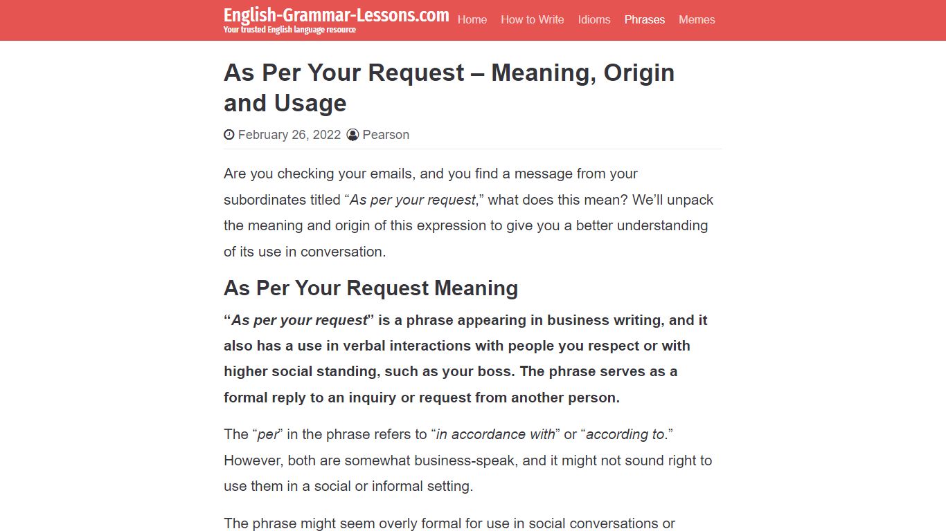As Per Your Request – Meaning, Origin and Usage