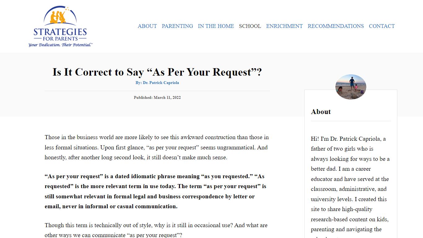 Is It Correct to Say “As Per Your Request”? - Strategies for Parents